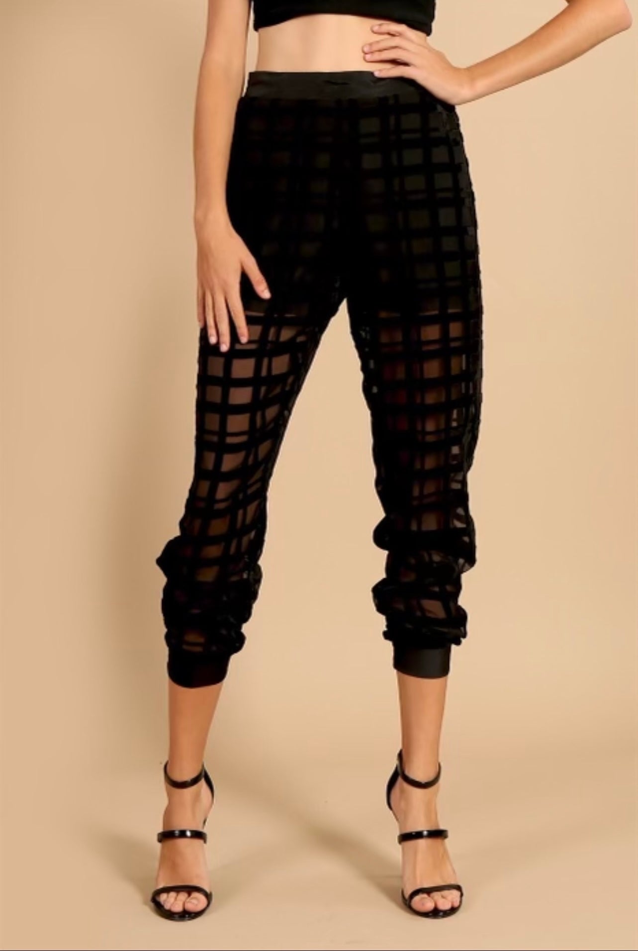 “Checkmate” sheer joggers