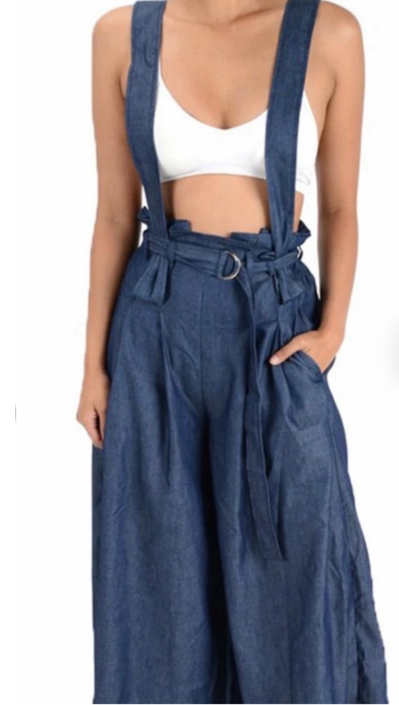 “Time Will Tell” denim overall jumpsuit