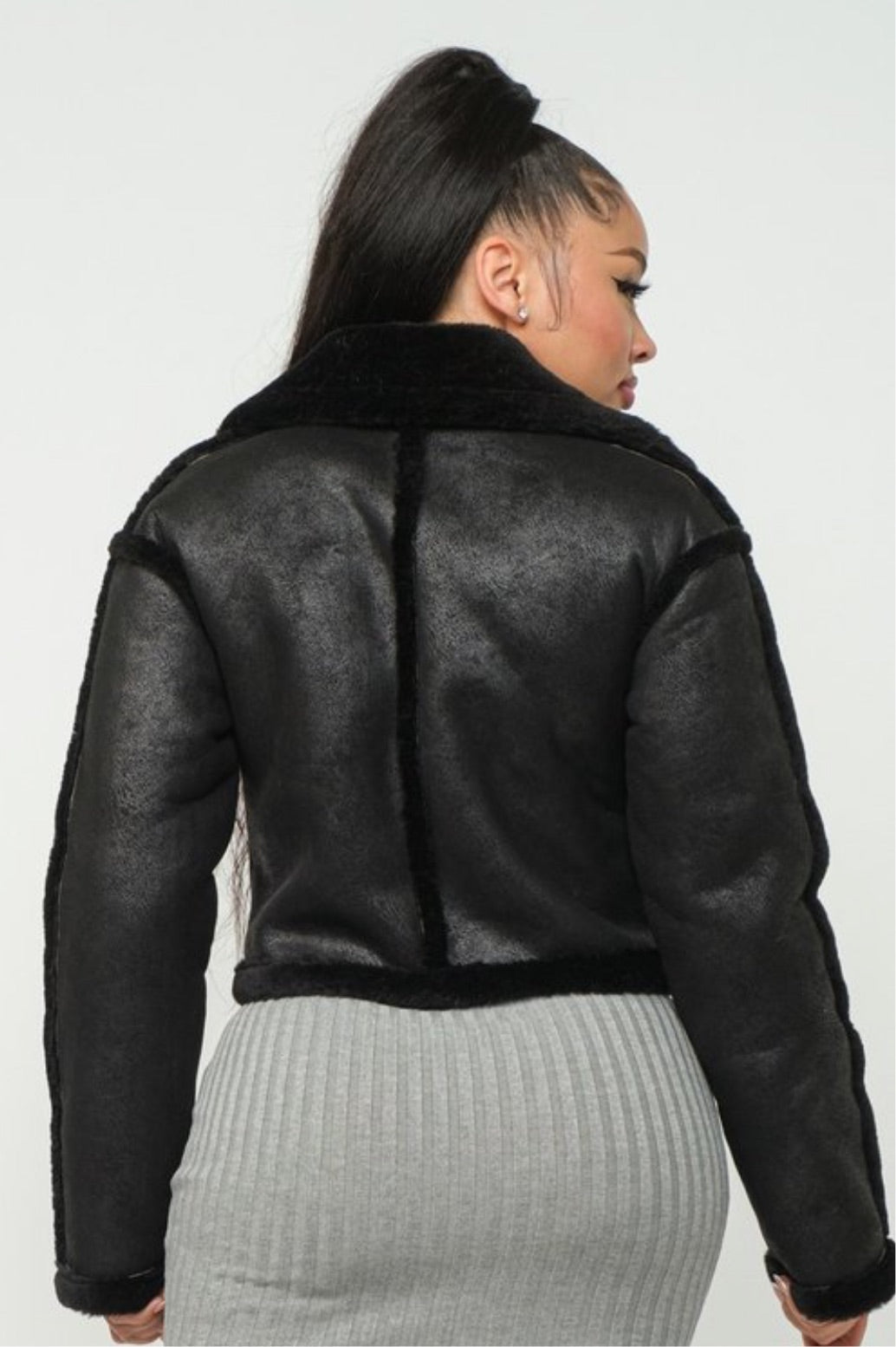 “Can’t Knock The Hustle” faux sheepskin jacket