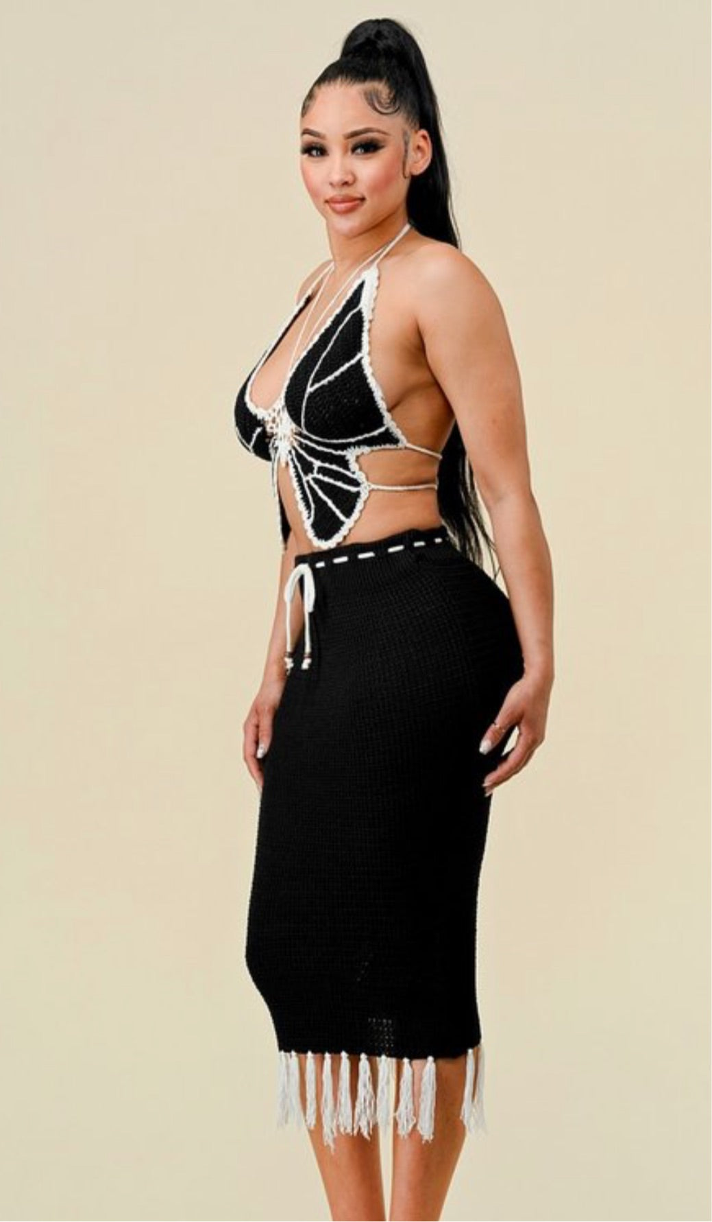 “Black Butterfly” two piece skirt set