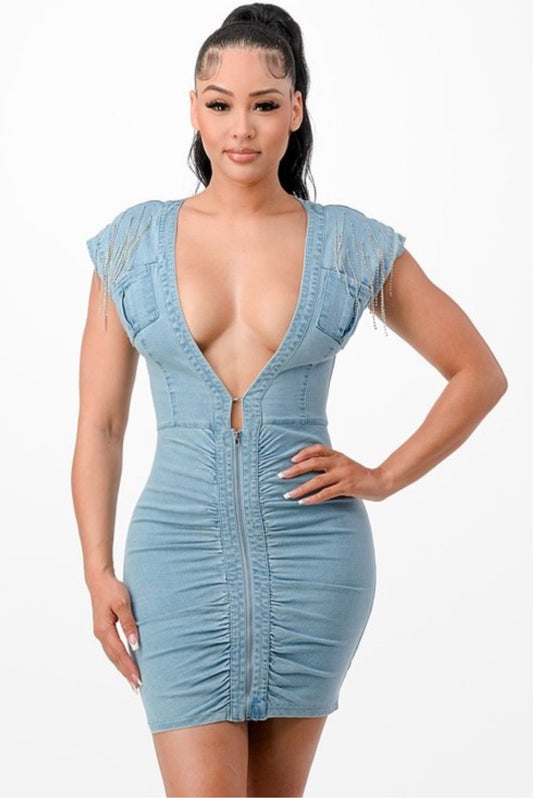 “Take Me With You” denim mini dress