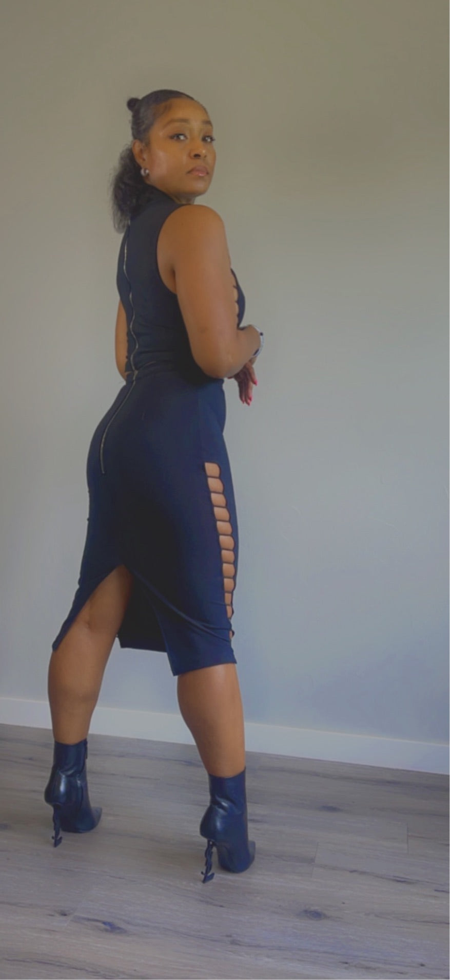 “Power Moves” ladder cut-out skirt