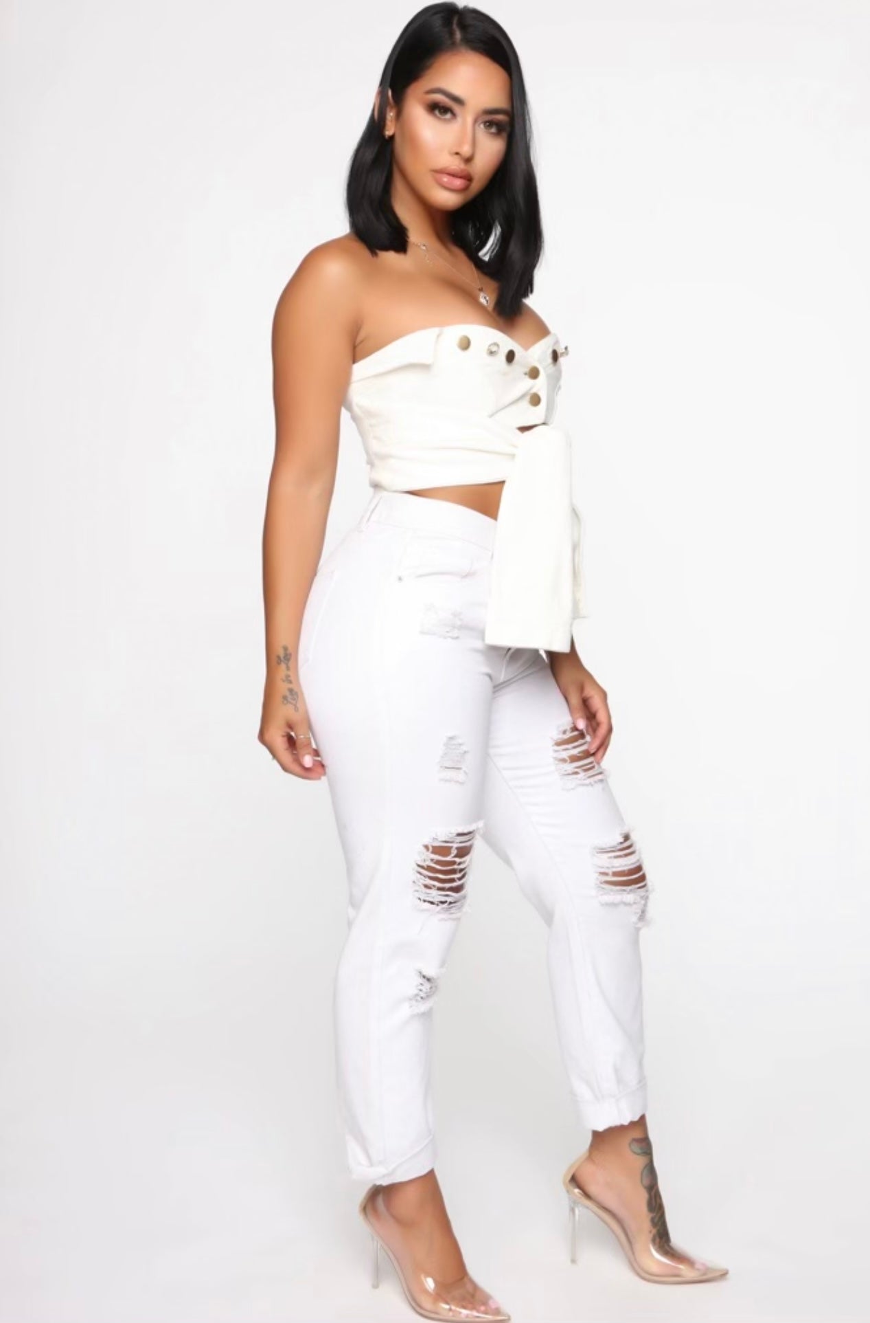 “Peaches & Cream” denim crop top