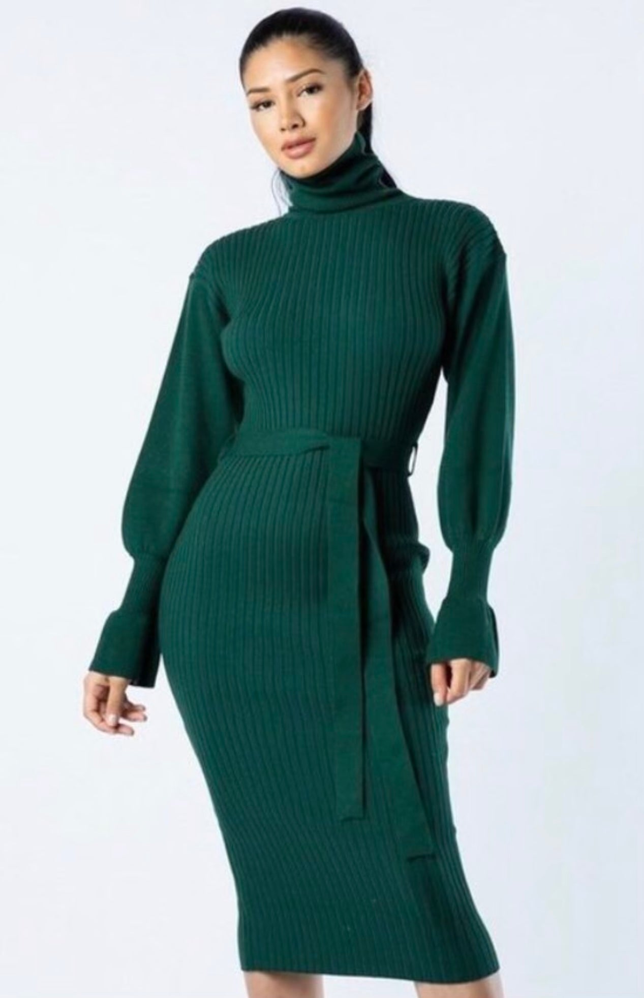 “Seeing Green” midi sweater dress