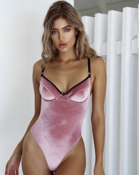 “Picture Perfect” pink velvet swimsuit