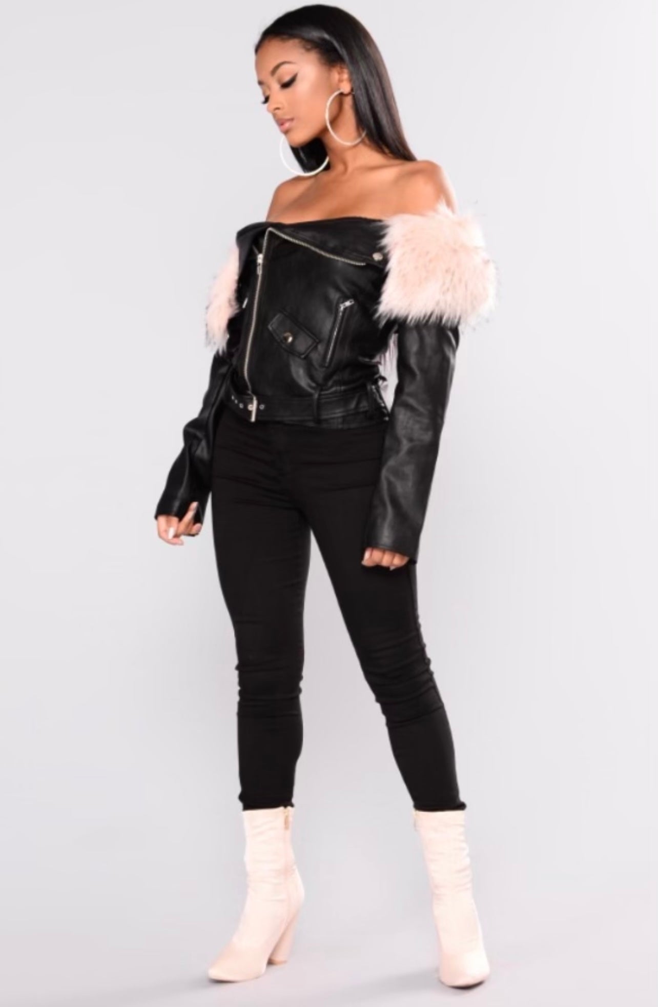 “Worst Behavior’ biker jacket with removable faux fur