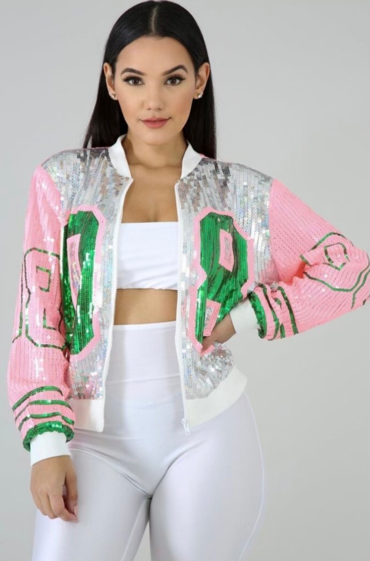 “Mesmerized” sequins varsity jacket