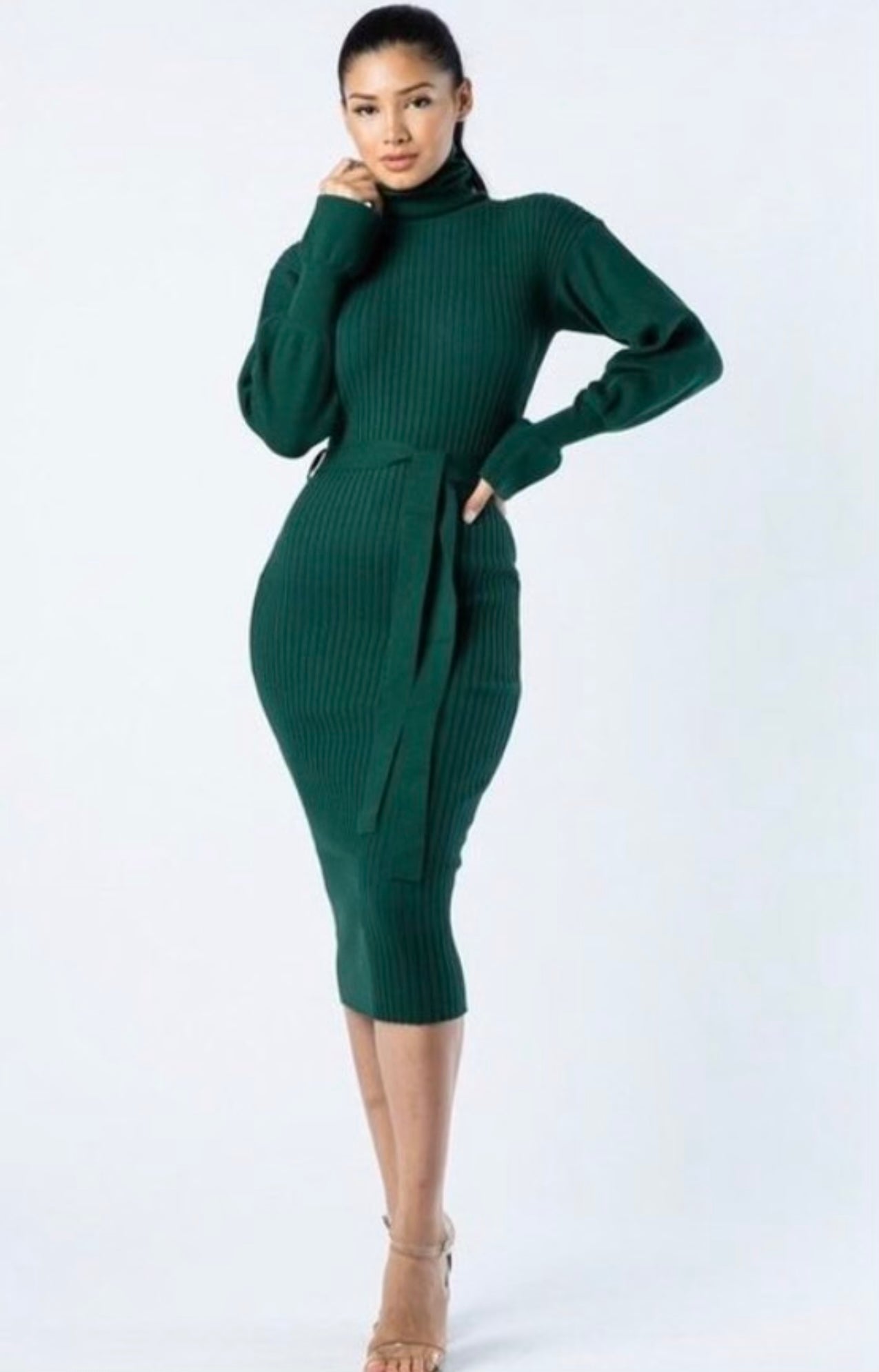 “Seeing Green” midi sweater dress