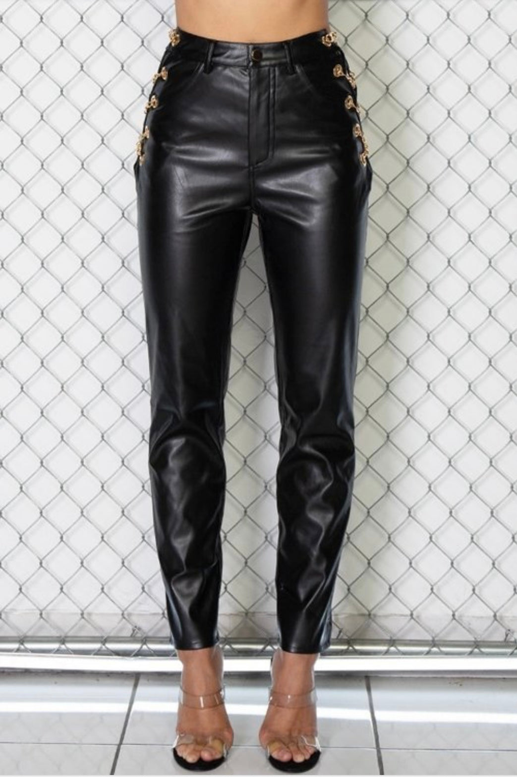 “Chained Up” faux leather pants