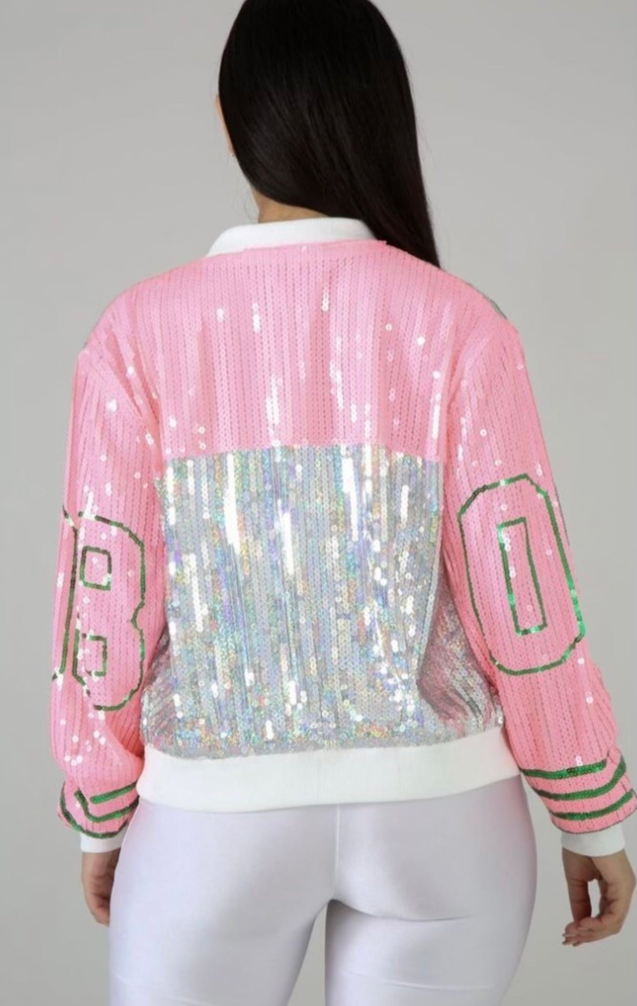 “Mesmerized” sequins varsity jacket